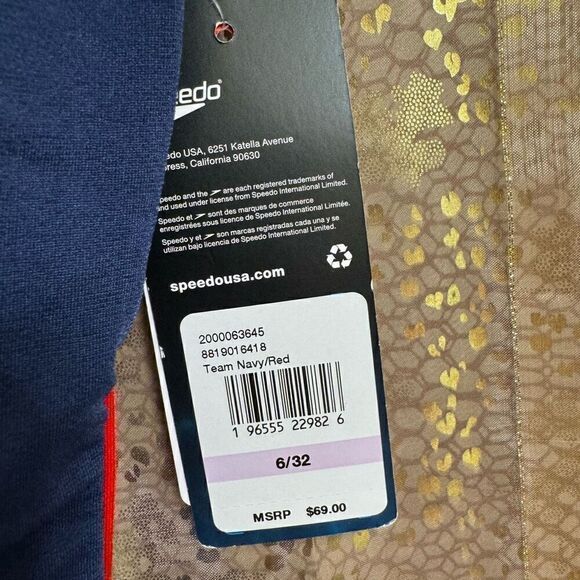 Speedo Navy Blue Red Endurance Thin Strap One Piece Sport Swim 6/32 Med NWT - Picture 4 of 9